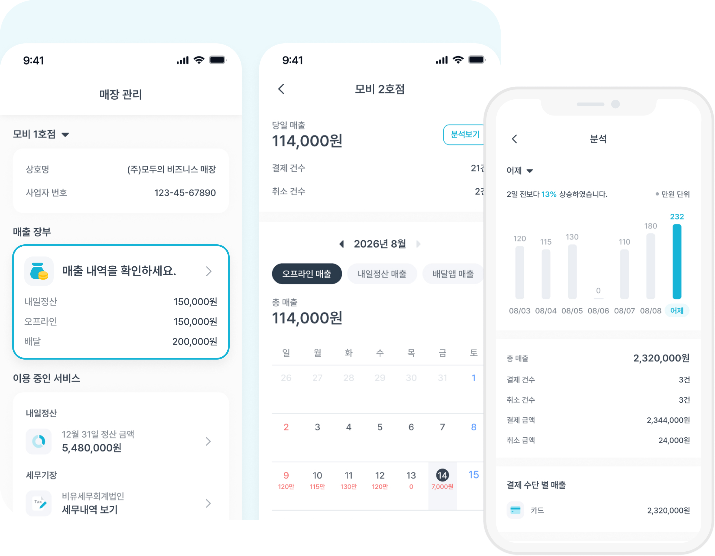 매출관리 서비스 화면